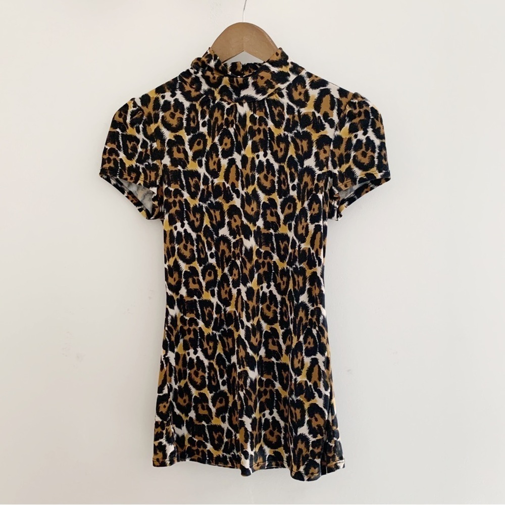 Trina Turk Animal Print Mock Neck Silk Top Small Maximalist